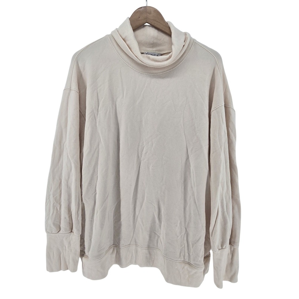 Athleta Sweatshirt Womens XL Cream Balance Cinch Turtleneck Ruched Back Fleece